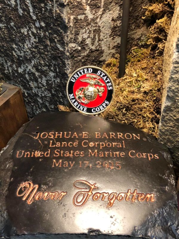 Engraved stone for fallen soldier Joshua E. Barron - Lance Corporal United States Marines Corps