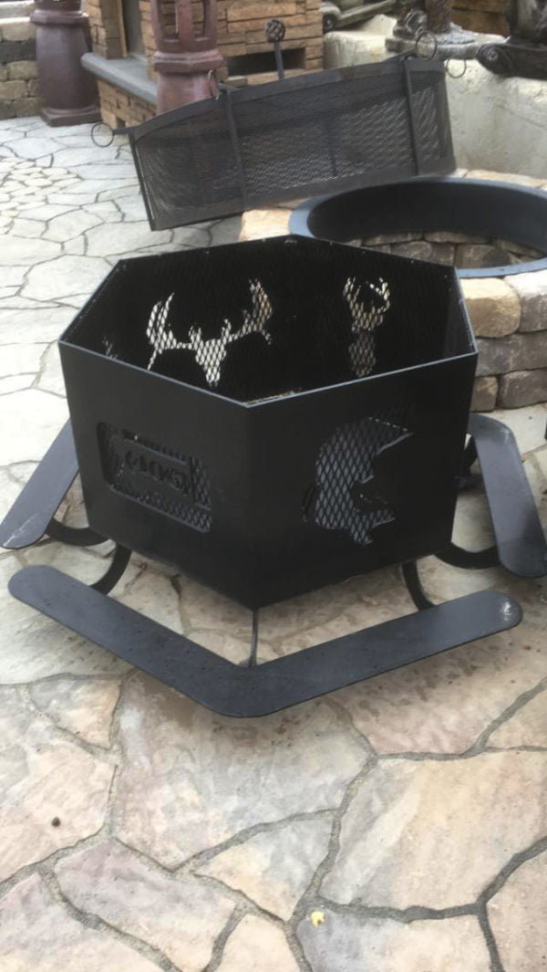 Custom steel fire pit with custom fabricated outer steel container