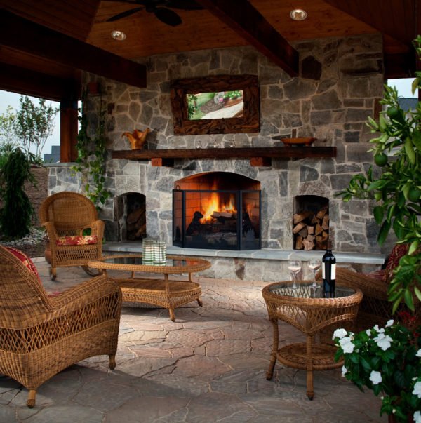 Large outdoor fireplace from Belgard Elements collection
