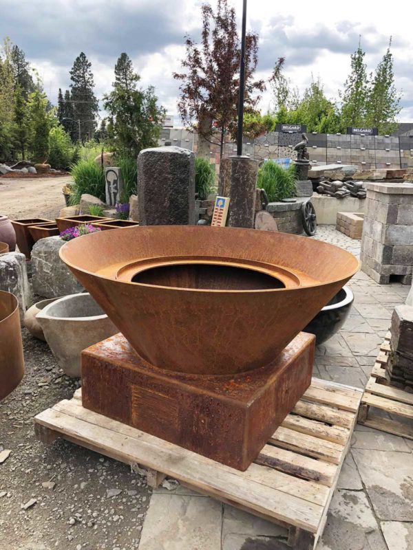 custom created steel fire pit ready to be created into something beautiful by adding one of the many HPC inserts we carry from side view