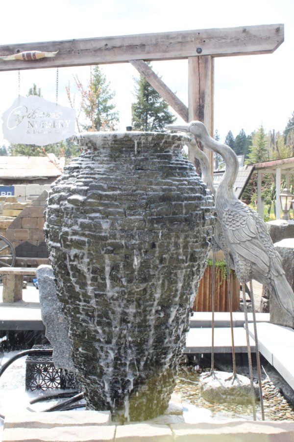 Large Urn Water Feature with Crane peering head over